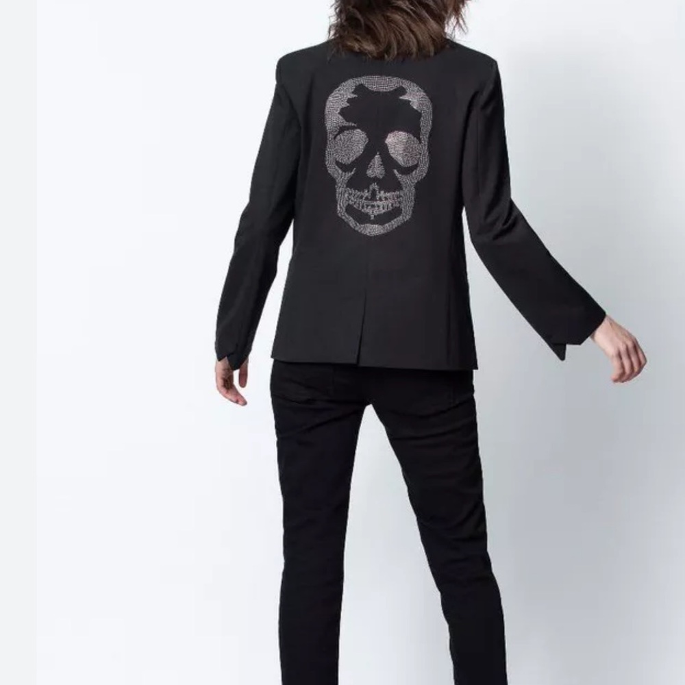 Zadig & Voltaire Black Blazer with Silver Skull Design